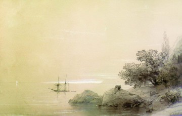 Landscapes Painting - Ivan Aivazovsky sea against a rocky shore Seascape
